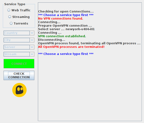 Screenshot of CyberGhostGUI